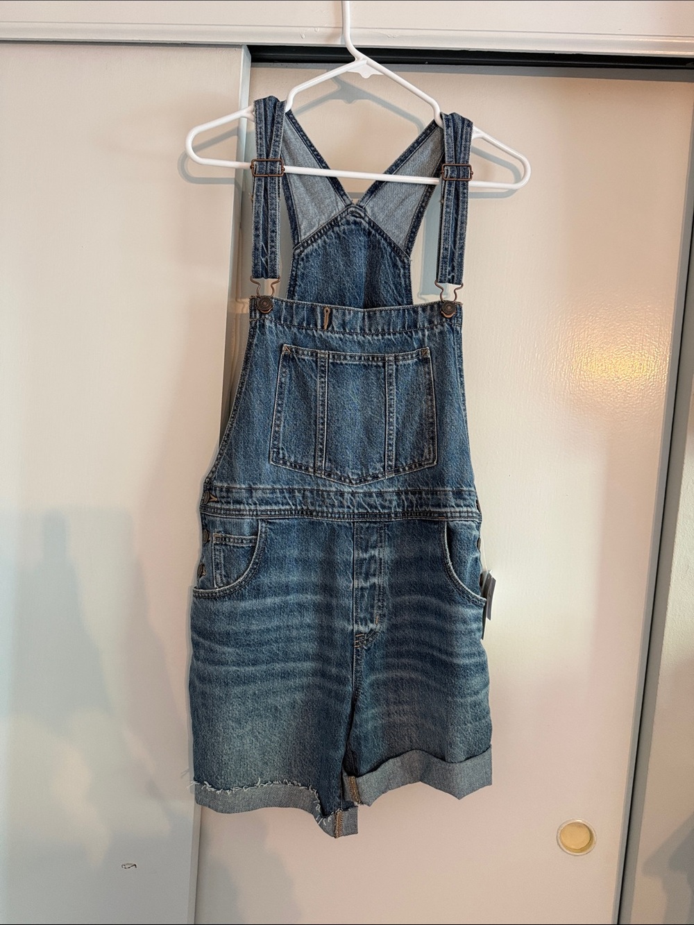 Denim Short Overalls - Medium Wash Blue